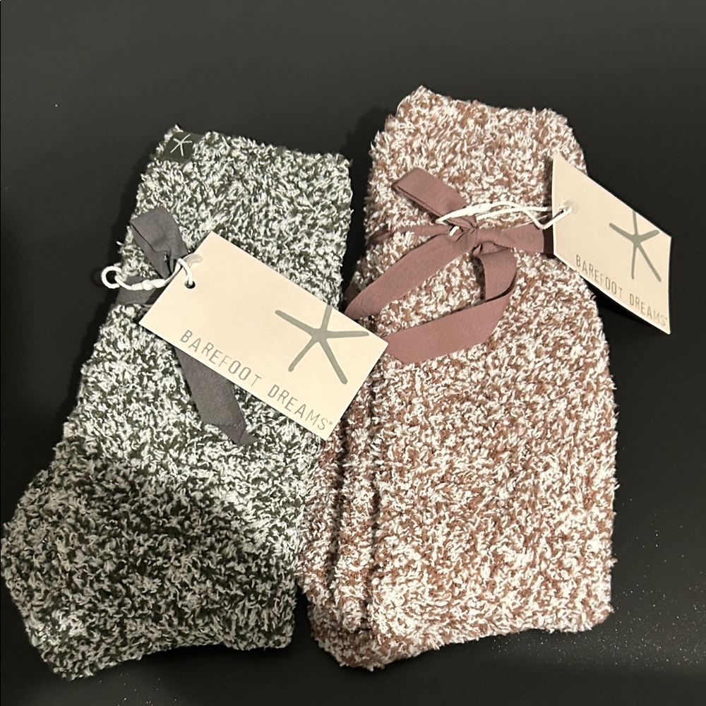 Barefoot Dreams Soft Knit Socks in Gray and Brown
